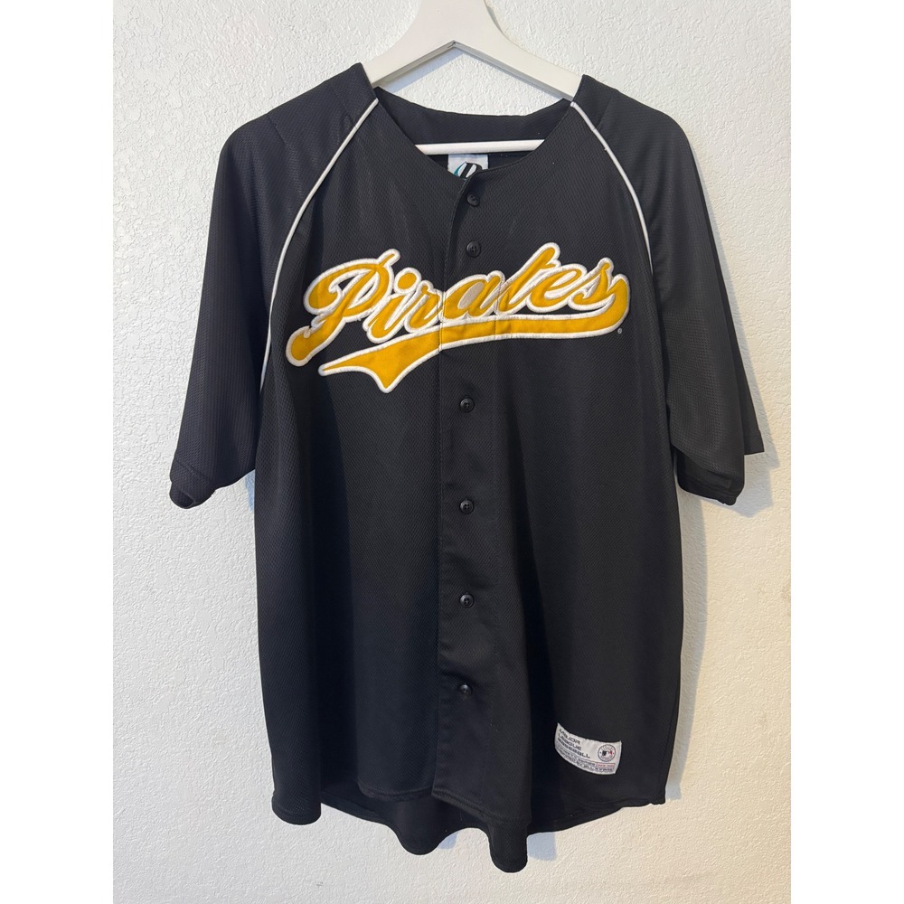 Majestic Dynasty Mens Pittsburgh Pirates Baseball Jersey Black‎ Gold Large MLB